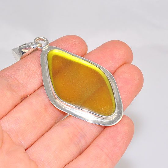 Charles Albert Sterling Silver Yellow Beach Glass Pendant