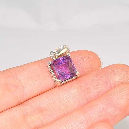 Sterling Silver Delicate Square Amethyst Pendant