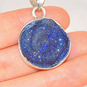 Charles Albert Sterling Silver Blue Druzy Circle Pendant