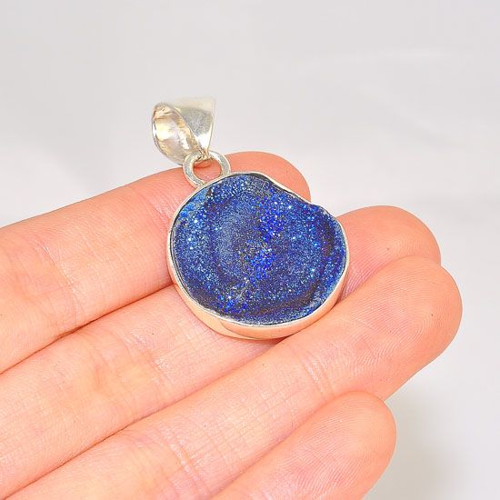 Charles Albert Sterling Silver Blue Druzy Circle Pendant