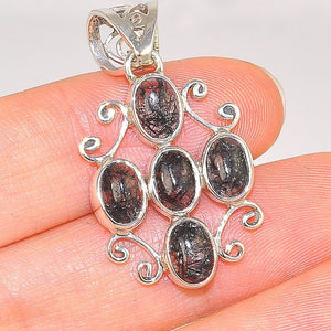 Sterling Silver Black Tourmaline Scroll Pendant