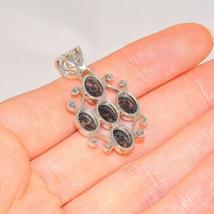 Sterling Silver Black Tourmaline Scroll Pendant