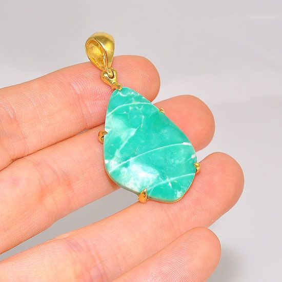 18K Gold Plated Over Brass 19.3-Carats Variscite Pendant