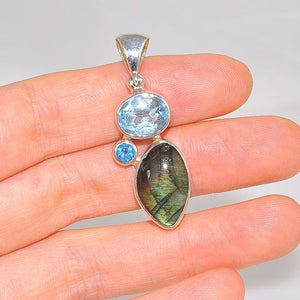 Sterling Silver 3.5-Carats Blue Topaz and 3.5-Carats Labradorite Pendant