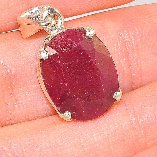 Sterling Silver Delicate Oval Ruby Pendant