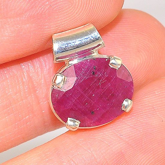 Sterling Silver Delicate Ruby Oval Pendant