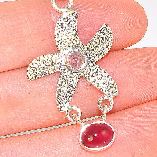 Sterling Silver Pink Tourmaline Starfish Pendant