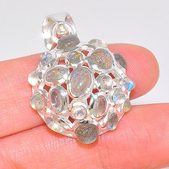 Sterling Silver Labradorite Jeweled Bubble Medallion Pendant