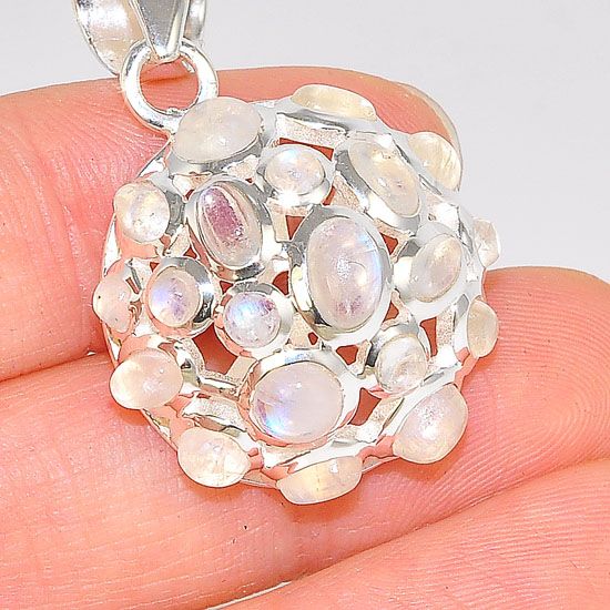 Sterling Silver Moonstone Jeweled Bubble Medallion Pendant