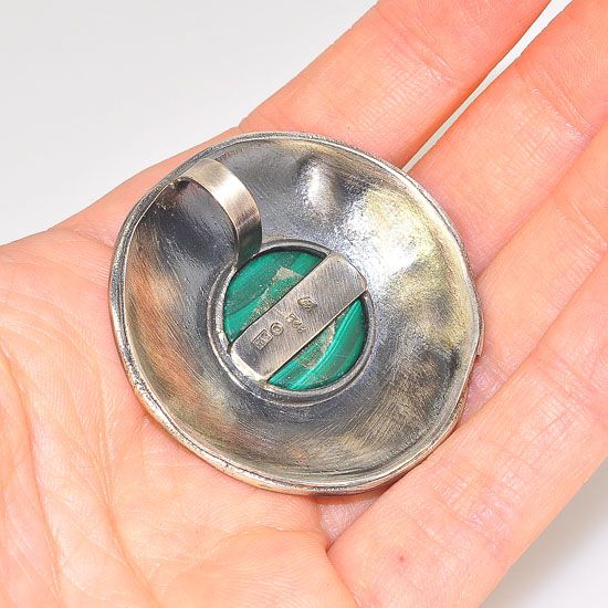 Oxidized Sterling Silver Malachite Centered Circle Medallion Pendant