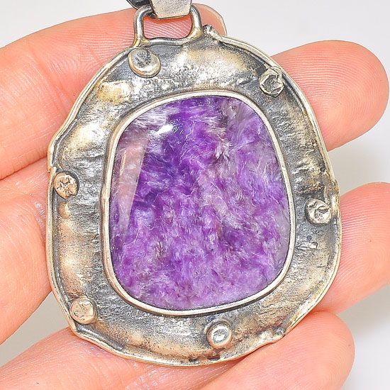 Oxidized Sterling Silver Russian Charoite Majestic Pendant