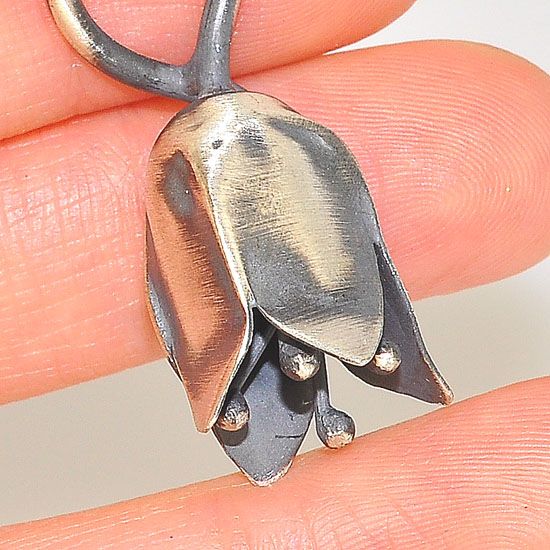 Oxidized Sterling Silver Dangling Upside-Down Tulip Pendant