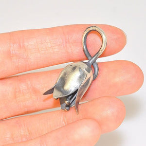 Oxidized Sterling Silver Dangling Upside-Down Tulip Pendant