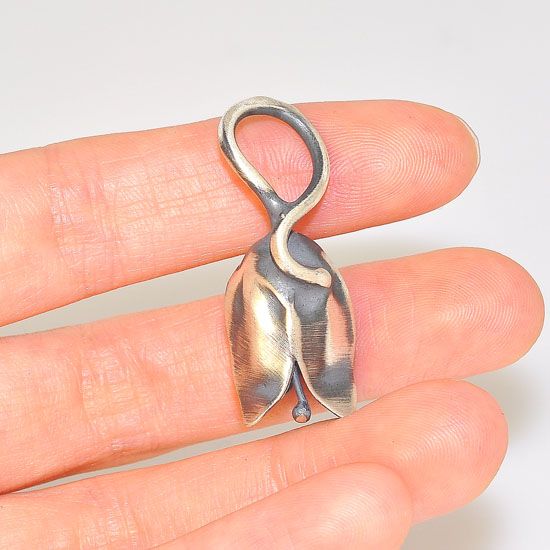 Oxidized Sterling Silver Dangling Upside-Down Tulip Pendant