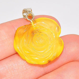 Sterling Silver Baltic Butterscotch Amber Delicate Rose Pendant