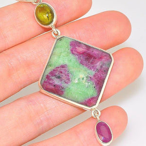 Sterling Silver Ruby Zoisite, Ruby and Green Tourmaline Trio Pendant
