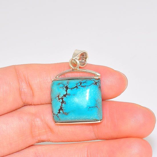 Sterling Silver Beautiful Soft Square Turquoise Pendant