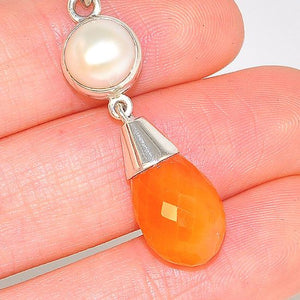 Sterling Silver Pearl and Carnelian Raindrop Duet Pendant