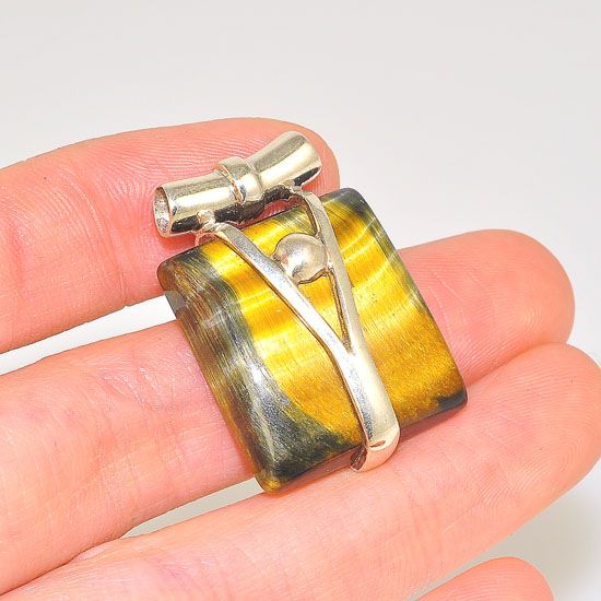Sterling Silver Beautiful Tiger Eye Soft Square Pendant
