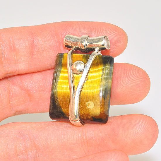 Sterling Silver Beautiful Tiger Eye Soft Square Pendant