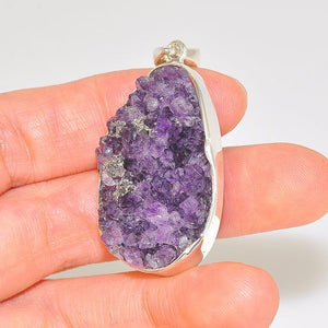 Sterling Silver Amethyst Crystal Cluster Oval Pendant