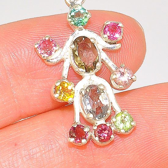 Sterling Silver India Multicolored Tourmaline Elegant Design Pendant