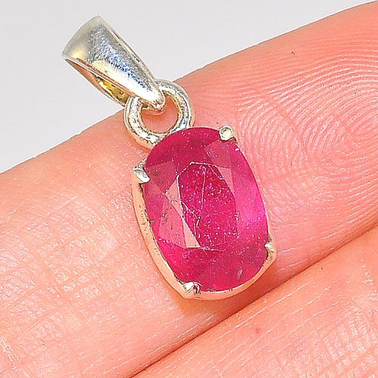 Sterling Silver Adorable Petite Ruby Oval Pendant