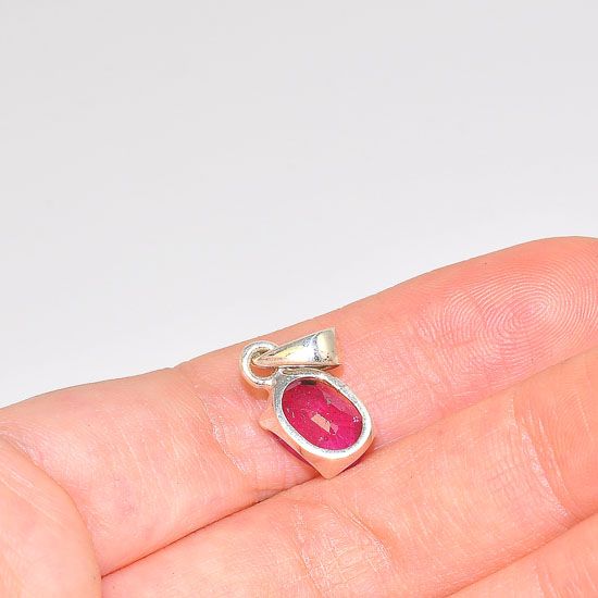 Sterling Silver Adorable Petite Ruby Oval Pendant