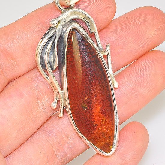 Sterling Silver Eccentric Tulip Wrapped Baltic Honey Amber Pendant