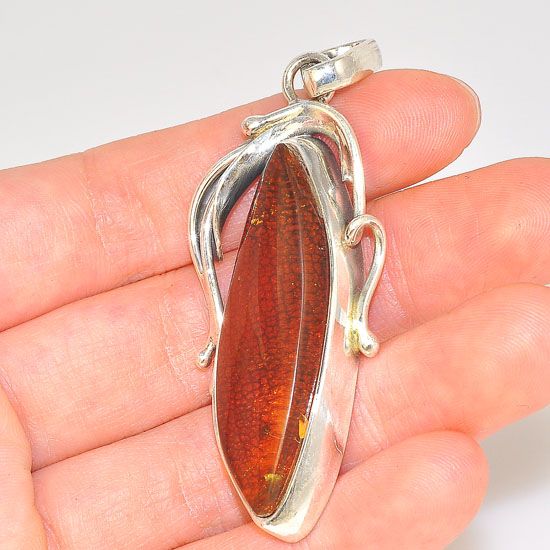 Sterling Silver Eccentric Tulip Wrapped Baltic Honey Amber Pendant