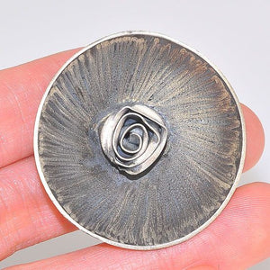 Oxidized Sterling Silver Blooming Rose Centered Bowl Medallion Pendant