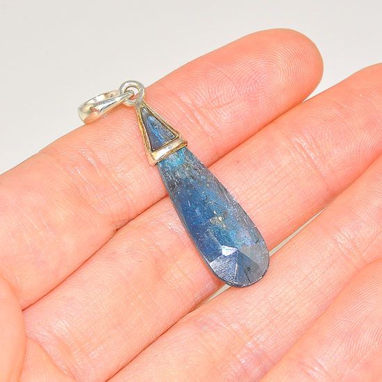 Sterling Silver Shimmering Blue Kyanite Delicate Teardrop Pendant