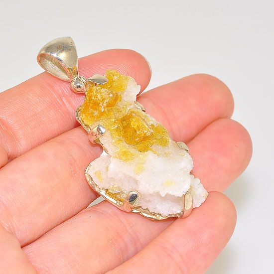 Sterling Silver Two Toned Barite Druzy Pendant
