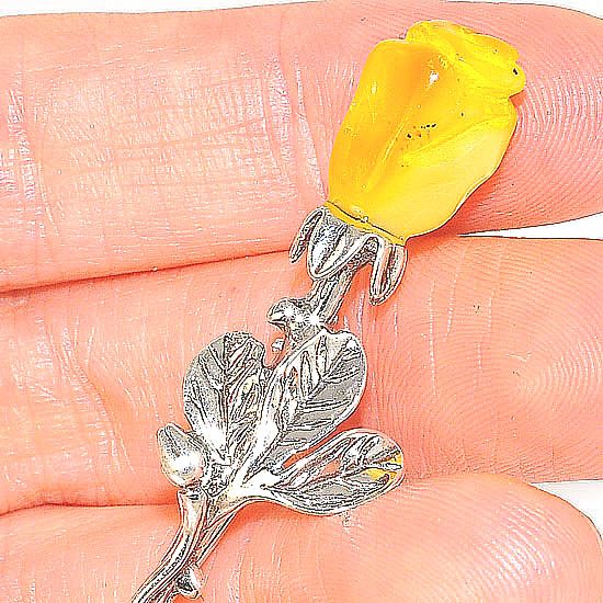 Sterling Silver Baltic Butterscotch Amber Delicate Rose Bud Pin