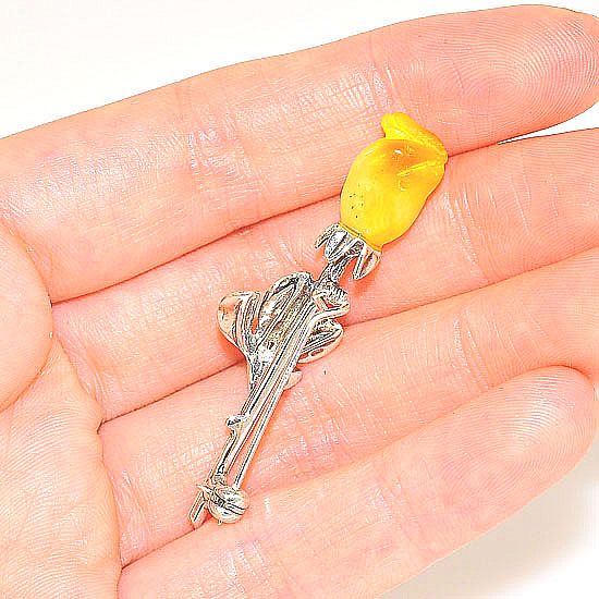 Sterling Silver Baltic Butterscotch Amber Delicate Rose Bud Pin