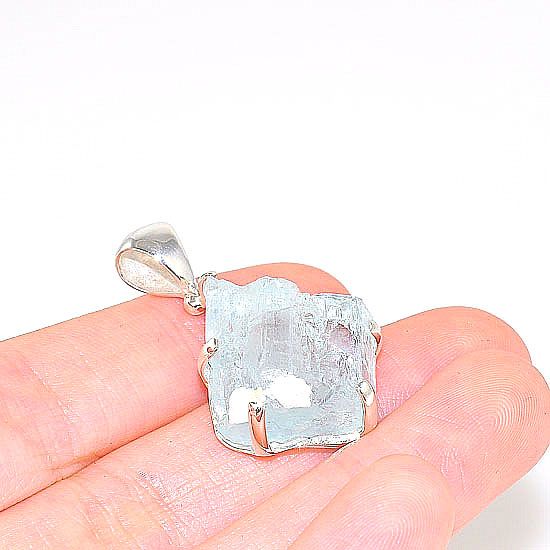 Sterling Silver 26.1 Carats Aquamarine Crystal Pendant