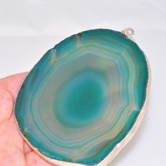 Charles Albert Sterling Silver Ocean Shore Green Agate Large Pendant