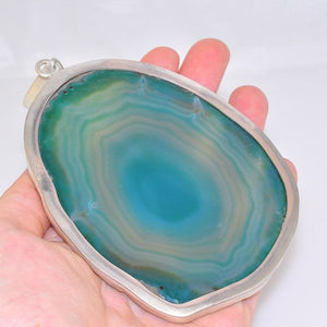 Charles Albert Sterling Silver Ocean Shore Green Agate Large Pendant