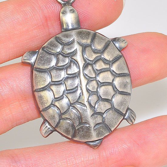 Sterling Silver Carved Tortoise Pendant