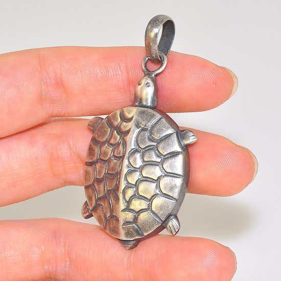 Sterling Silver Carved Tortoise Pendant
