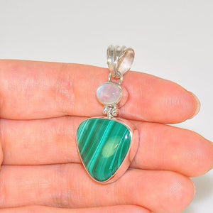 Sterling Silver Malachite and Moonstone Duo Pendant