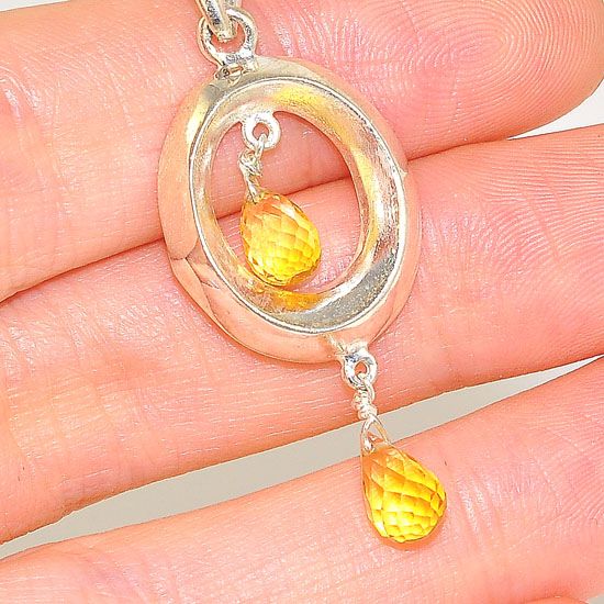 Sterling Silver Delicate Dual Citrine Gemstone Pendulum Pendant