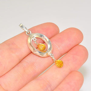 Sterling Silver Delicate Dual Citrine Gemstone Pendulum Pendant