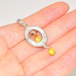 Sterling Silver Delicate Dual Citrine Gemstone Pendulum Pendant