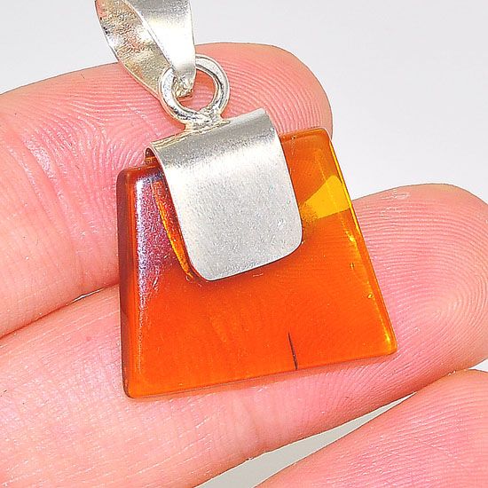 Sterling Silver Delicate Baltic Honey Amber Tribal Piece Pendant