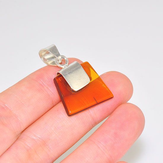 Sterling Silver Delicate Baltic Honey Amber Tribal Piece Pendant