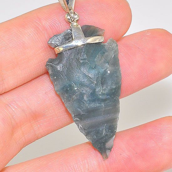 Sterling Silver 18.3 Carats Jasper Arrowhead Carved Pendant