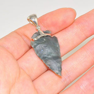 Sterling Silver 18.3 Carats Jasper Arrowhead Carved Pendant