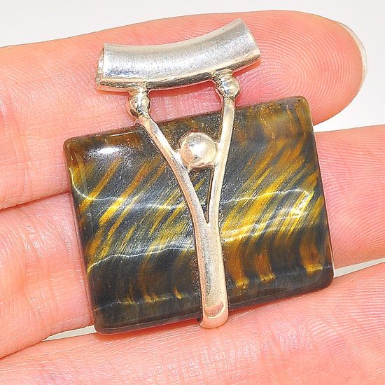 Sterling Silver Tiger Eye Soft Rectangle Pendant