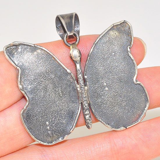 Oxidized Sterling Silver Hammered Butterfly Pendant